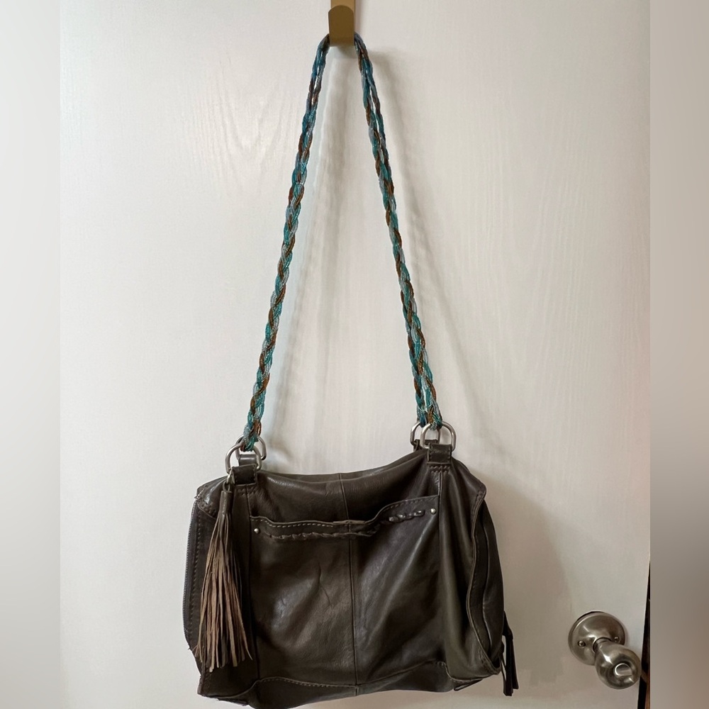 HOBO Dark Brown Leather Shoulder Bag with Braided Strap